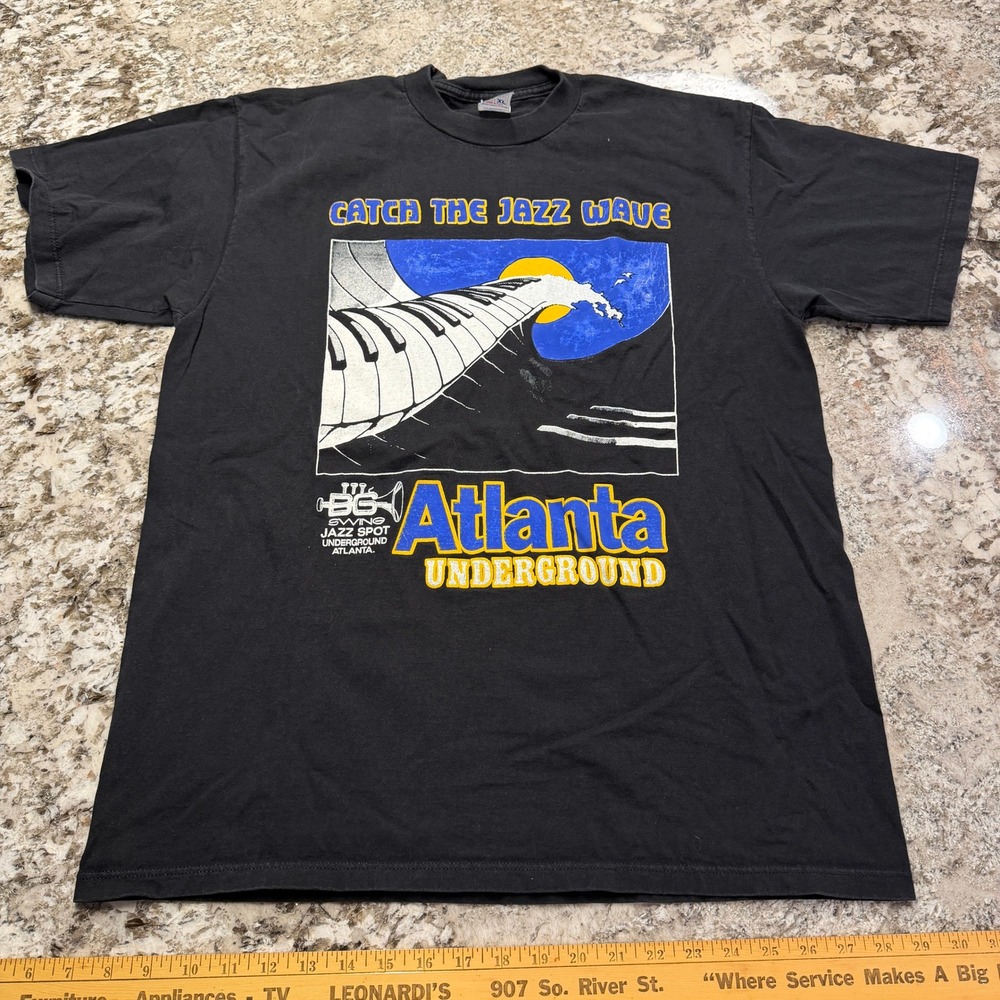 Vintage 1990s Atlanta Underground Jazz T-Shirt BG Swing Productions Black XL. PX